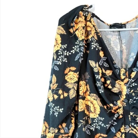 Asos Design Women's Long Sleeve Floral Ruched Mini Dress - 12 - Picture 4 of 7